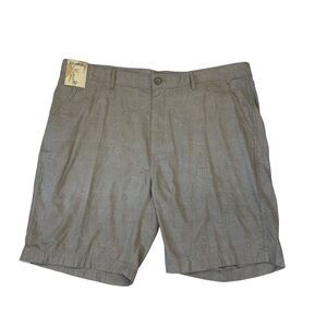 Caribbean Shorts Mens 42 Dark Khaki Jacquard Palm Stripe Flat Front Cotton Chino